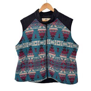 Outback Trading Co Full Zip Maybelle‎ Vest Mens 3X Black Blue Aztec Print Wool